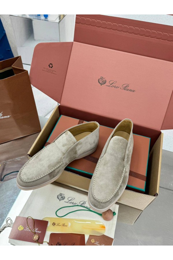 Женские замшевые лоферы Loro Piana premium - Light Grey