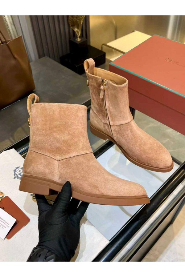 Женские замшевые сапоги Loro Piana premium - Beige