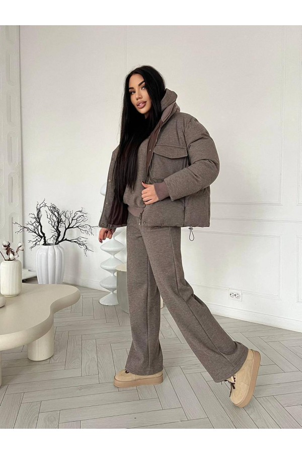 Женский костюм тройка на флисе Loro Piana premium - Brown