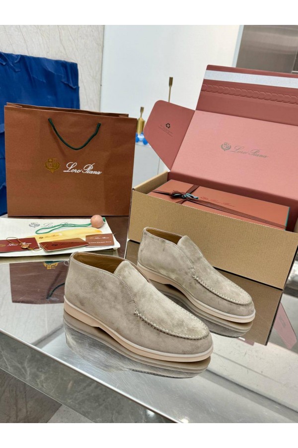 Женские замшевые лоферы Loro Piana premium - Light Grey