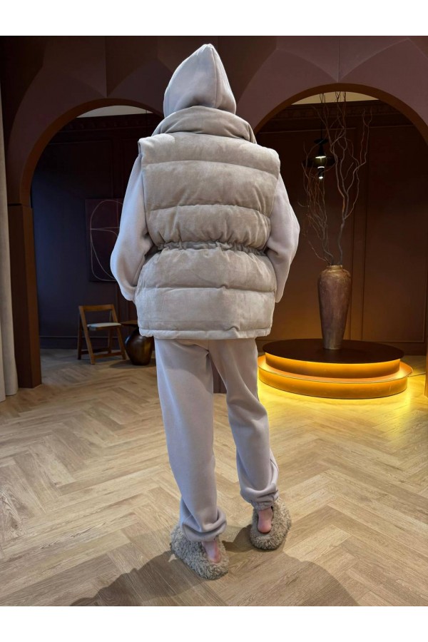 Женский костюм тройка на флисе Loro Piana premium - Beige