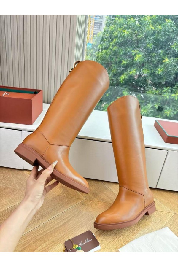 Женские кожаные сапоги Loro Piana premium - Chestnut