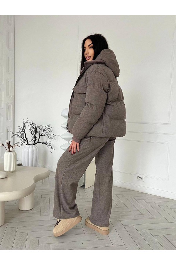 Женский костюм тройка на флисе Loro Piana premium - Brown