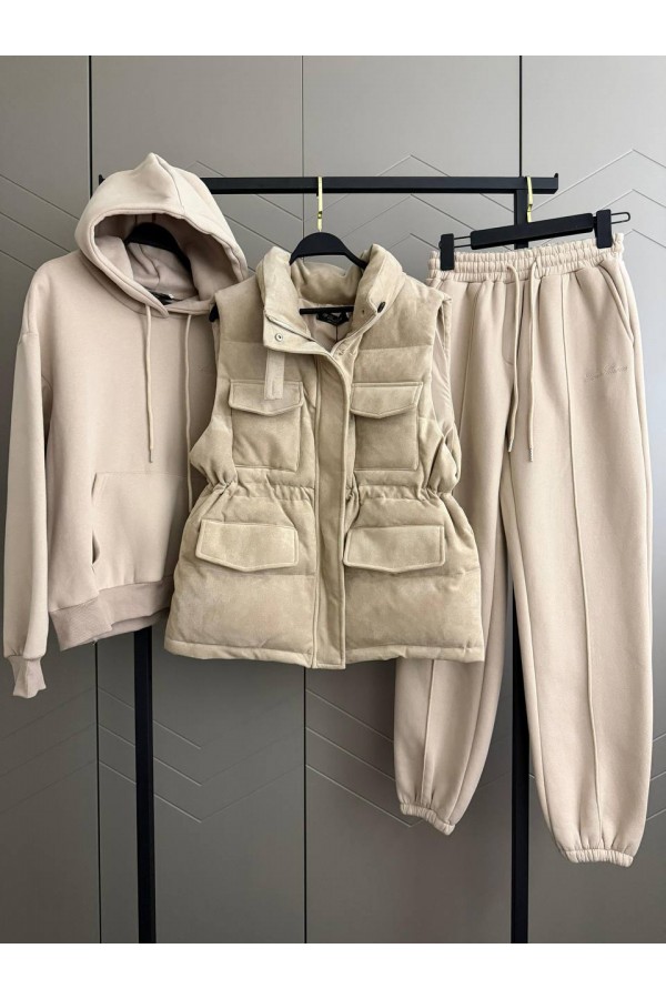 Женский костюм тройка на флисе Loro Piana premium - Beige