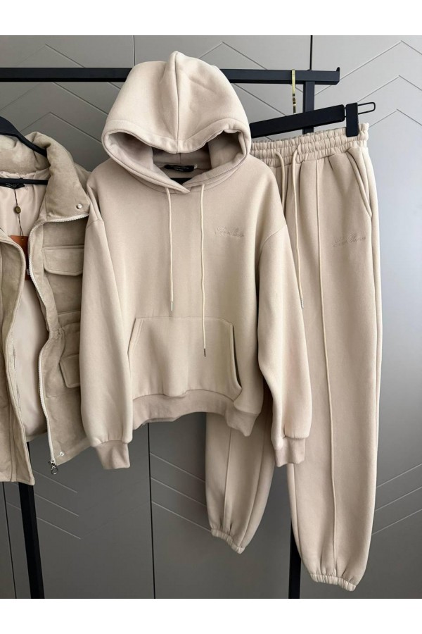 Женский костюм тройка на флисе Loro Piana premium - Beige