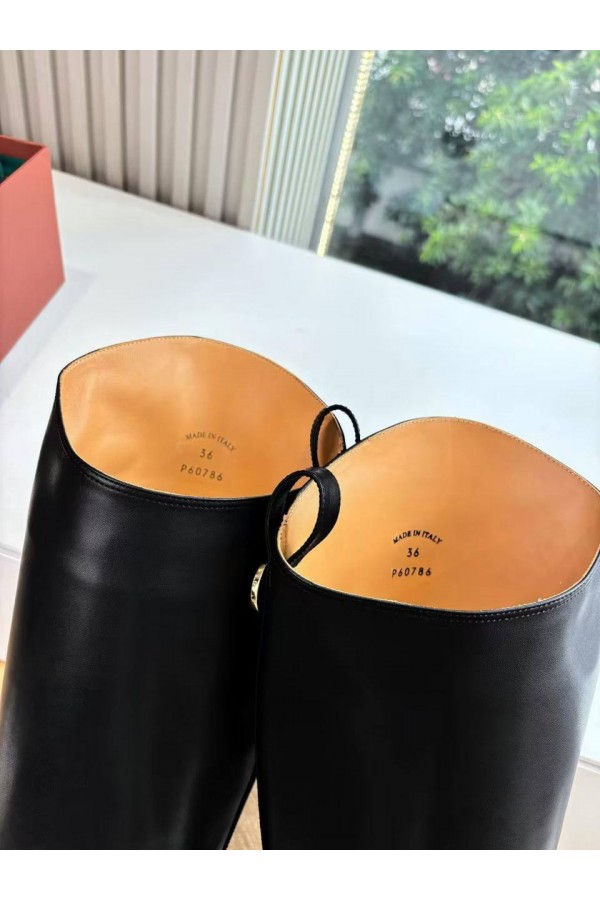 Женские кожаные сапоги Loro Piana premium - Black