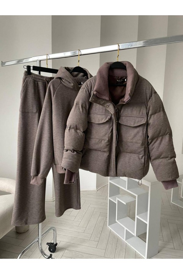 Женский костюм тройка на флисе Loro Piana premium - Brown