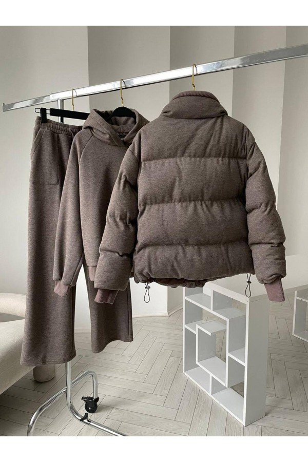 Женский костюм тройка на флисе Loro Piana premium - Brown