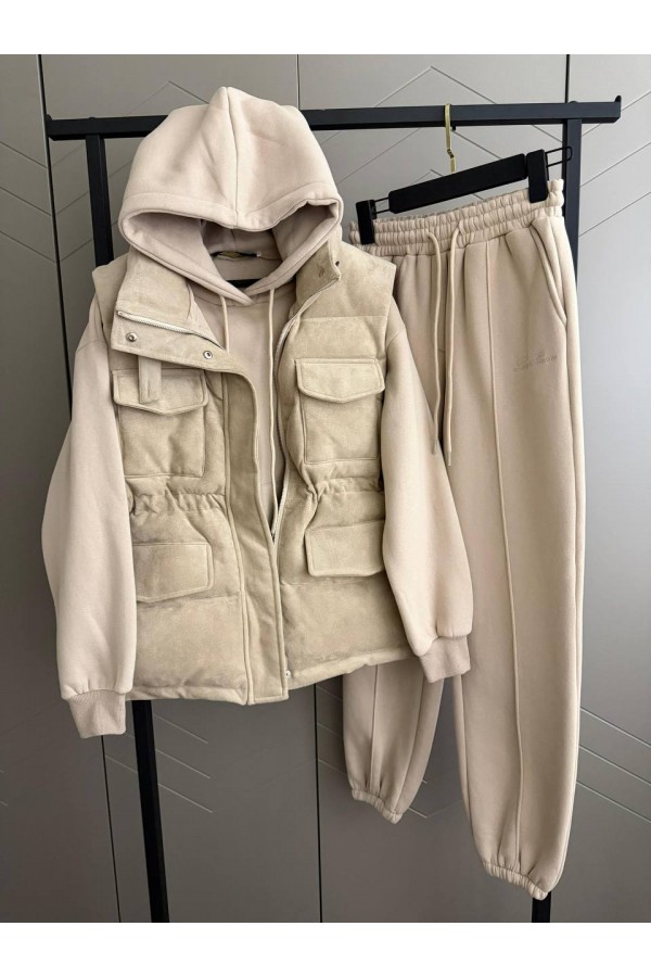 Женский костюм тройка на флисе Loro Piana premium - Beige