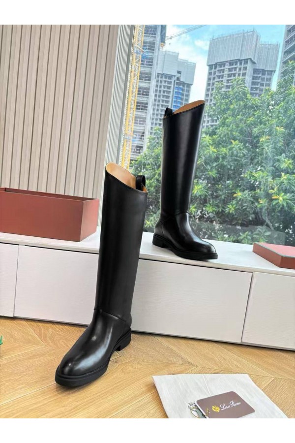 Женские кожаные сапоги Loro Piana premium - Black