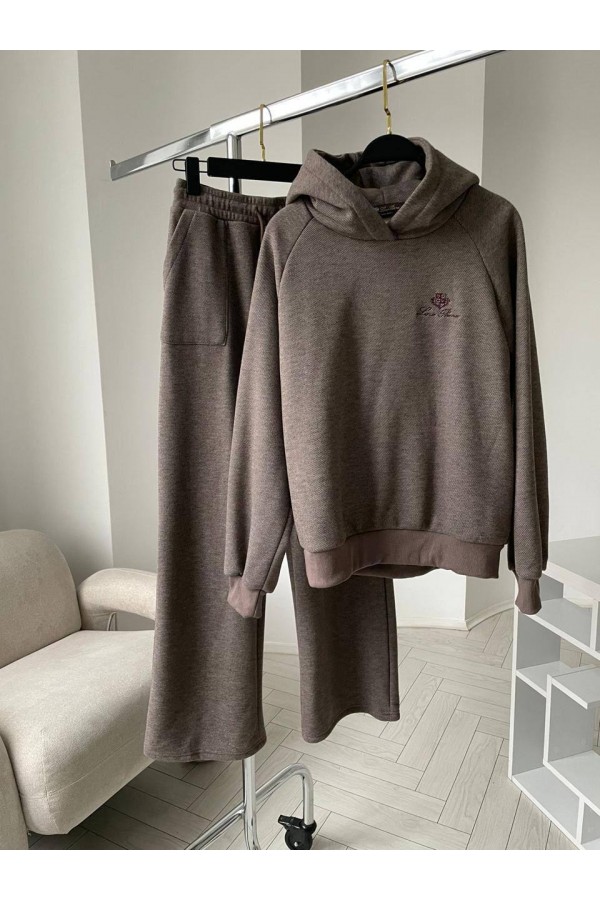 Женский костюм тройка на флисе Loro Piana premium - Brown