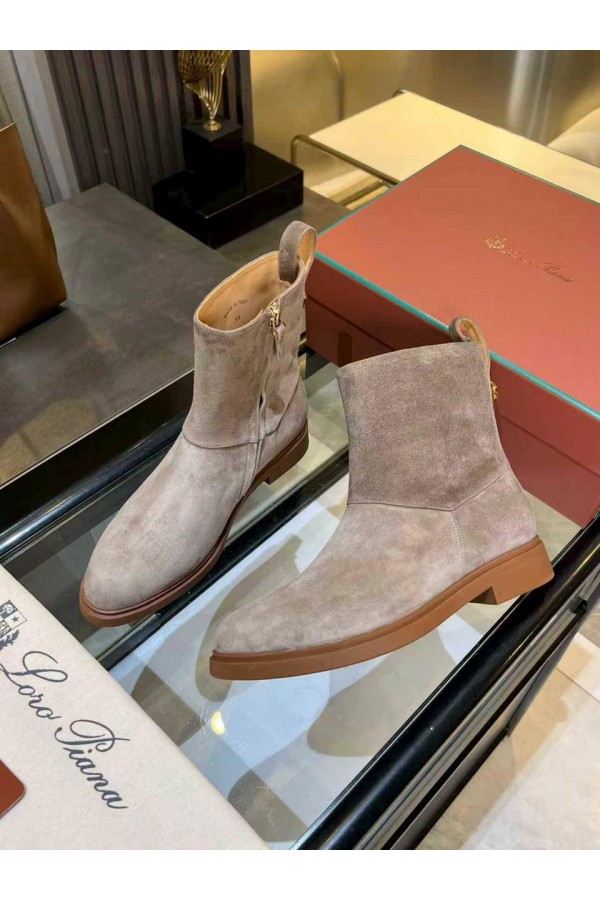 Женские замшевые сапоги Loro Piana premium - Grey