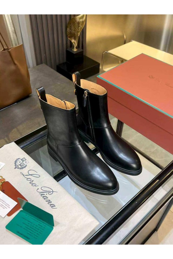 Женские кожаные сапоги Loro Piana premium - Black