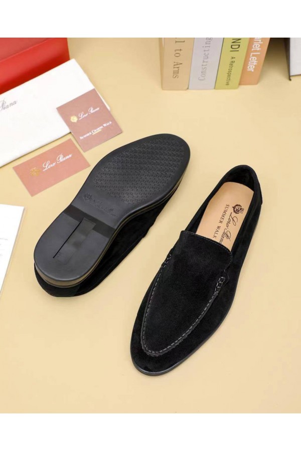 Мужские замшевые лоферы Loro Piana Summer Walk - Black