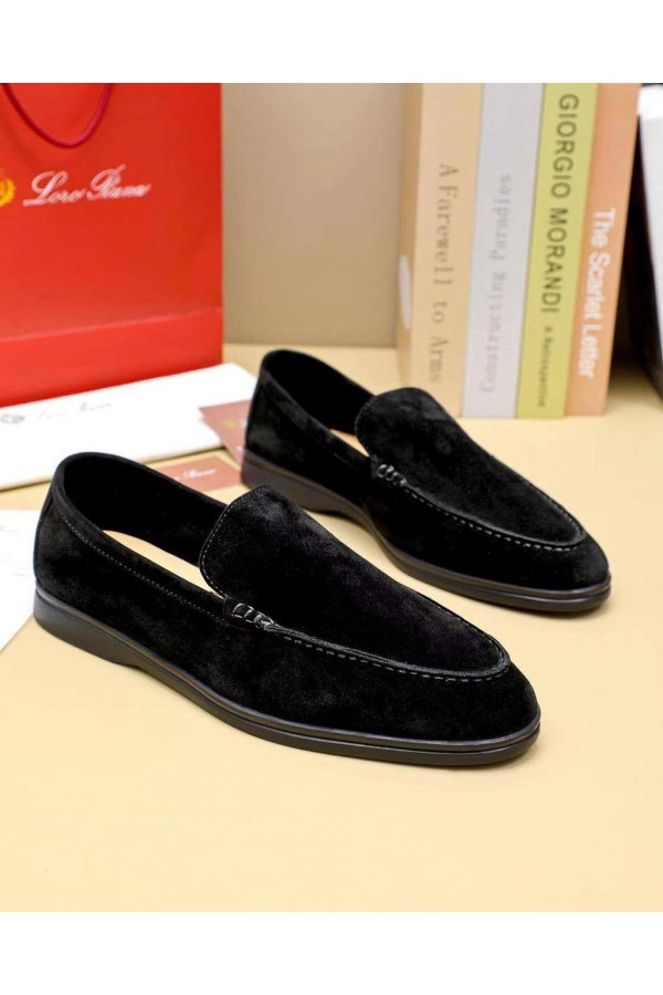 Мужские замшевые лоферы Loro Piana Summer Walk - Black