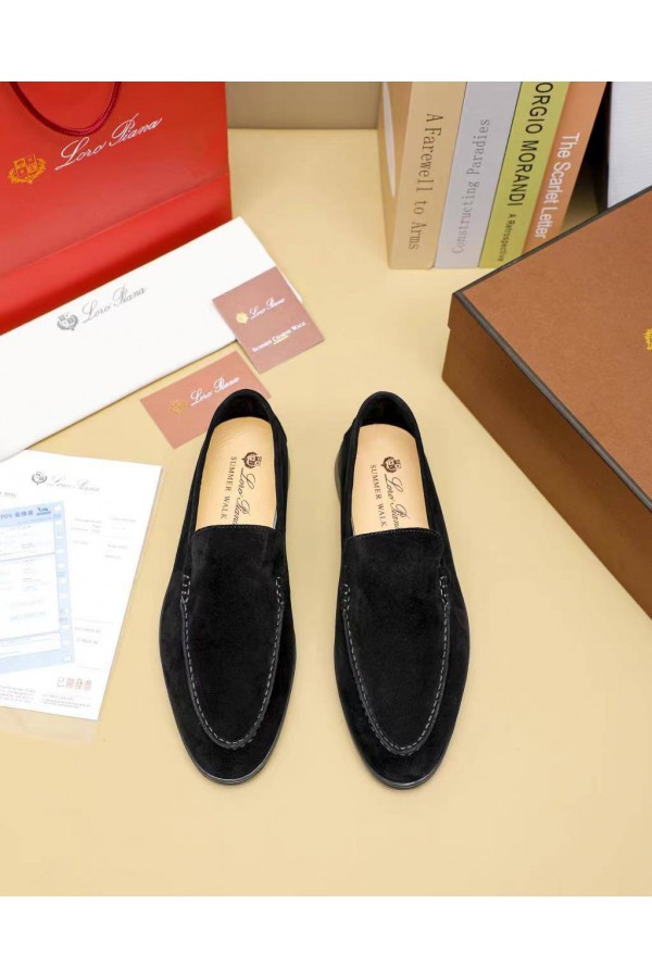 Мужские замшевые лоферы Loro Piana Summer Walk - Black