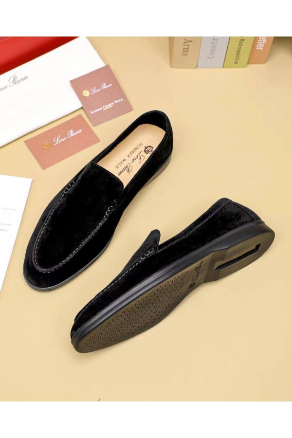 Мужские замшевые лоферы Loro Piana Summer Walk - Black