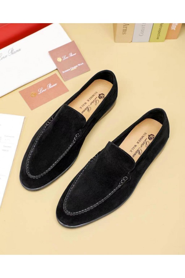 Мужские замшевые лоферы Loro Piana Summer Walk - Black