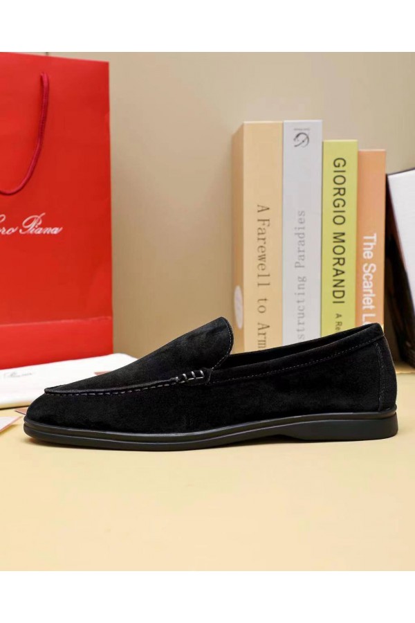 Мужские замшевые лоферы Loro Piana Summer Walk - Black