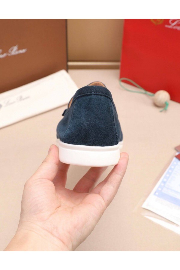 Мужские замшевые лоферы Loro Piana Summer Walk - Blue