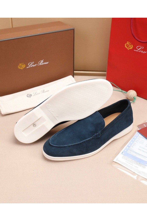 Мужские замшевые лоферы Loro Piana Summer Walk - Blue
