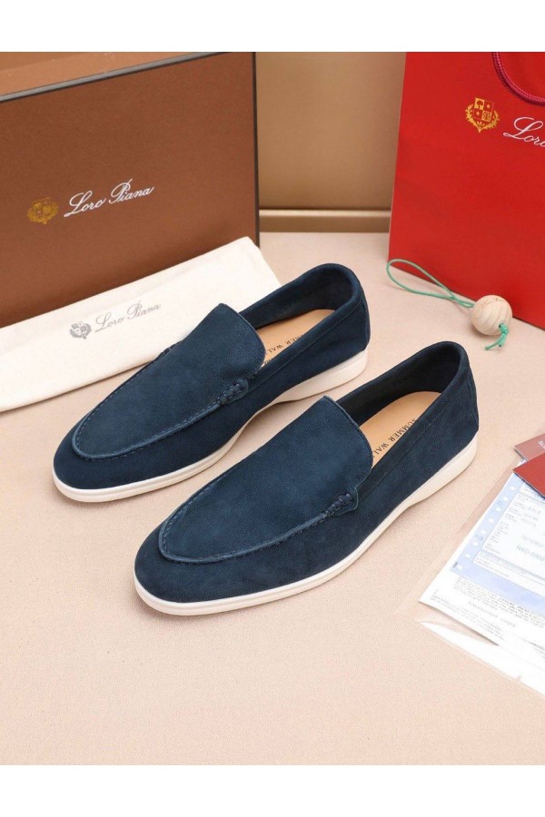Мужские замшевые лоферы Loro Piana Summer Walk - Blue