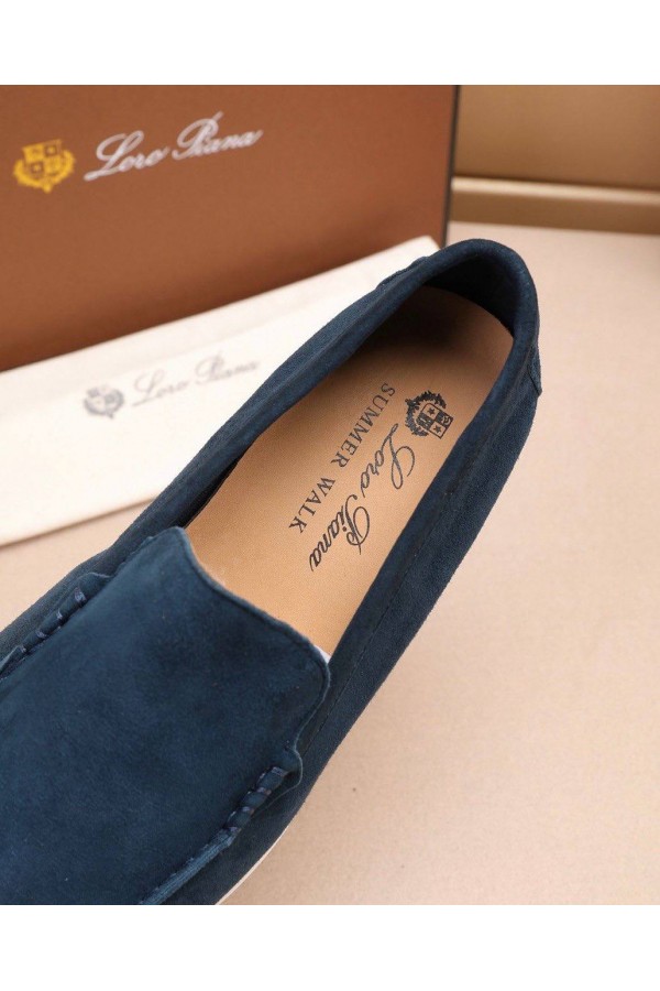Мужские замшевые лоферы Loro Piana Summer Walk - Blue
