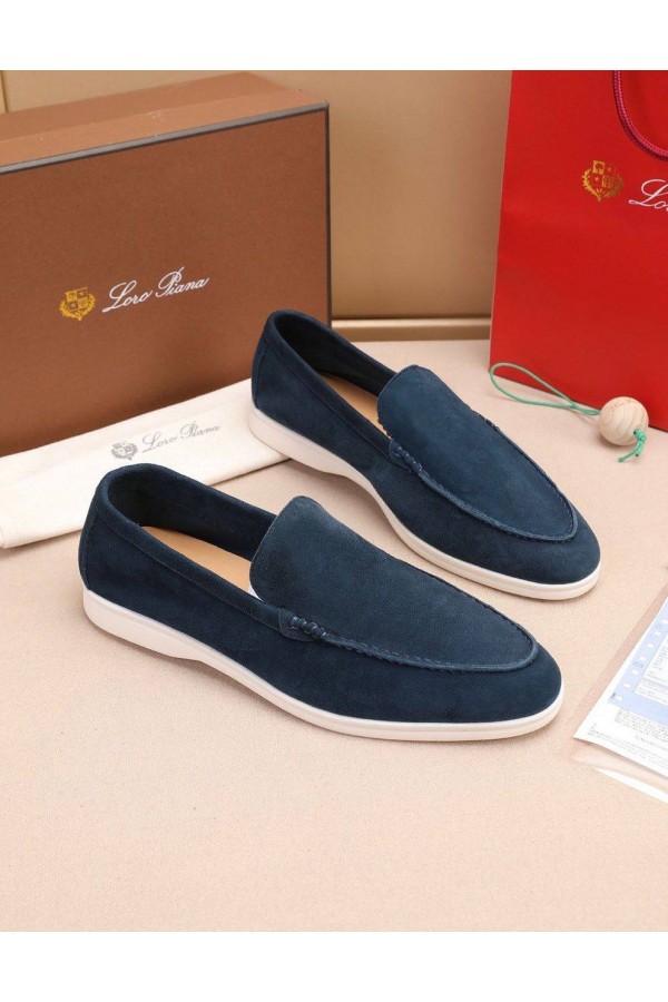 Мужские замшевые лоферы Loro Piana Summer Walk - Blue
