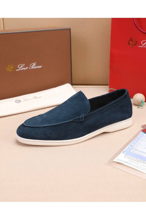 Мужские замшевые лоферы Loro Piana Summer Walk - Blue