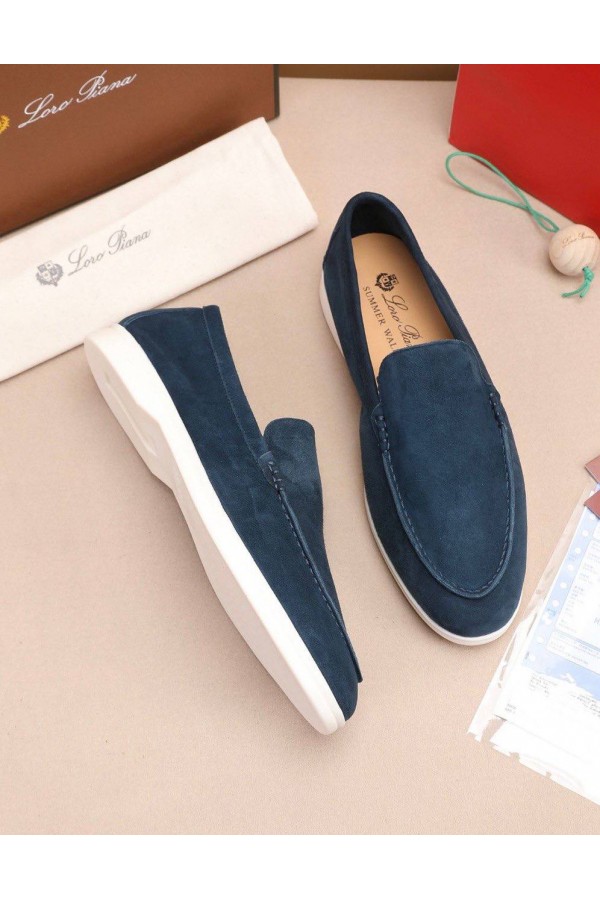 Мужские замшевые лоферы Loro Piana Summer Walk - Blue