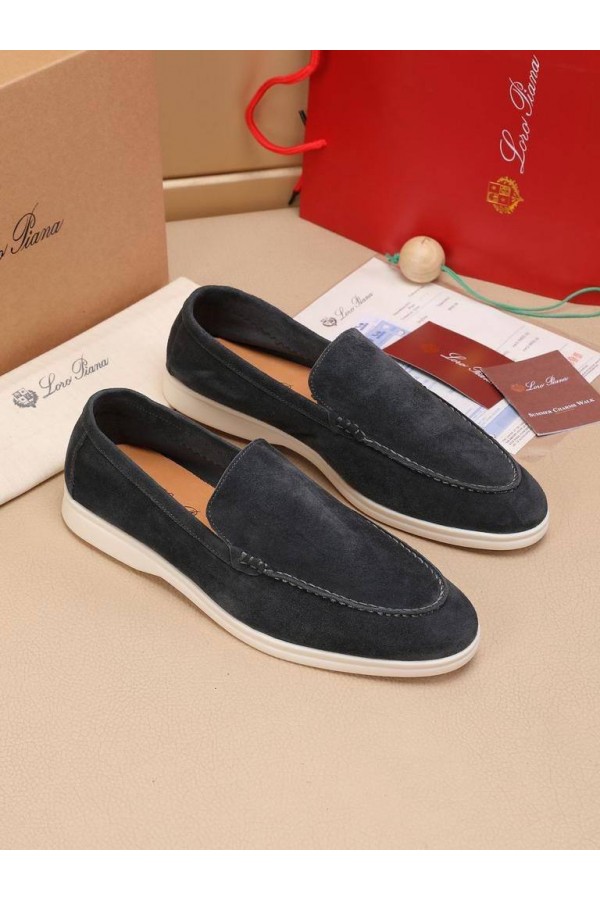 Мужские замшевые лоферы Loro Piana Summer Walk - Grey