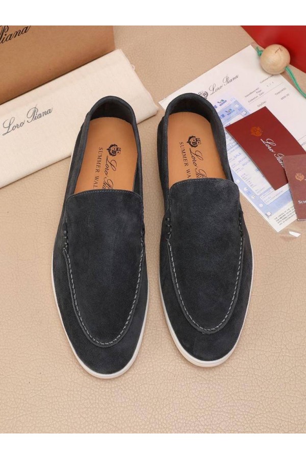 Мужские замшевые лоферы Loro Piana Summer Walk - Grey