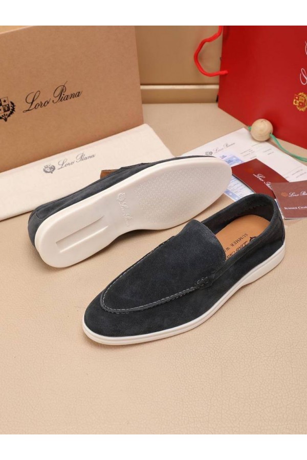 Мужские замшевые лоферы Loro Piana Summer Walk - Grey