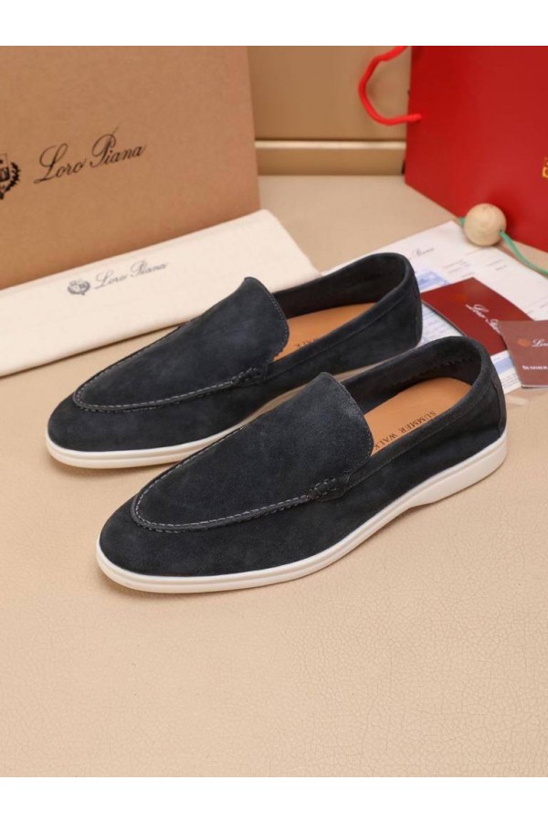 Мужские замшевые лоферы Loro Piana Summer Walk - Grey