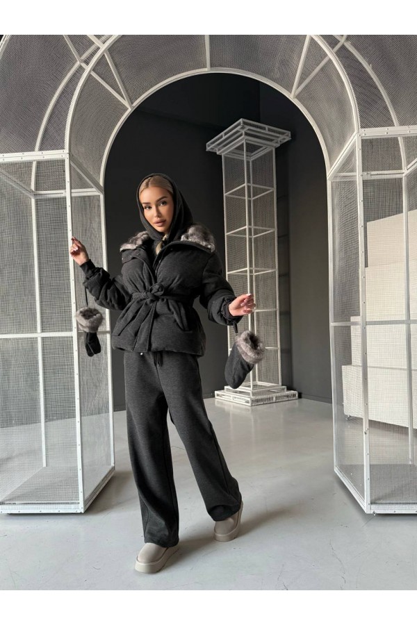 Темно-серый женский костюм тройка на флисе Loro Piana