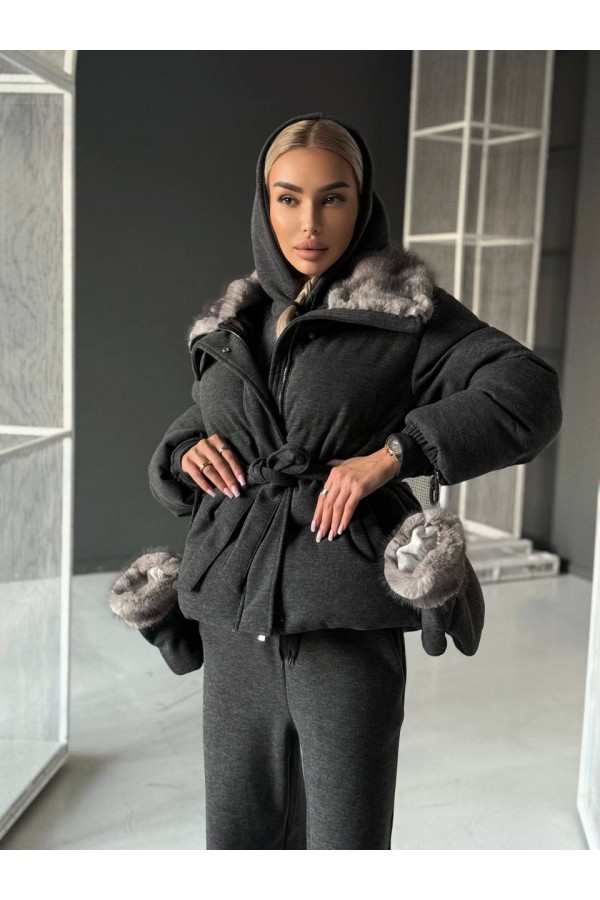 Темно-серый женский костюм тройка на флисе Loro Piana