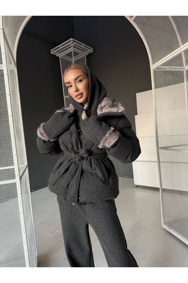 Темно-серый женский костюм тройка на флисе Loro Piana