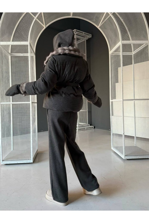 Темно-серый женский костюм тройка на флисе Loro Piana