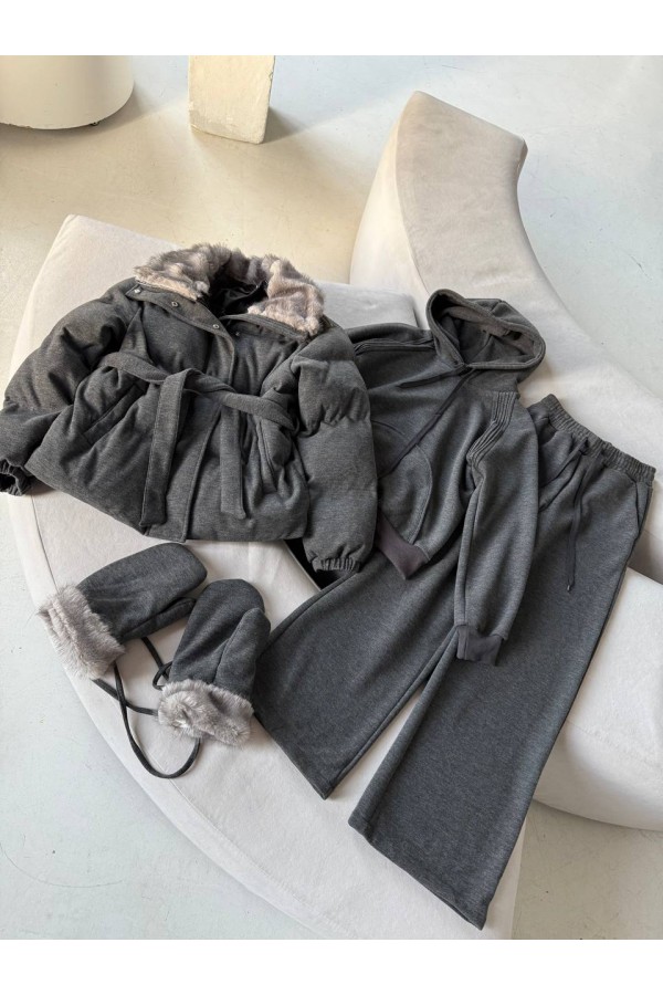 Темно-серый женский костюм тройка на флисе Loro Piana