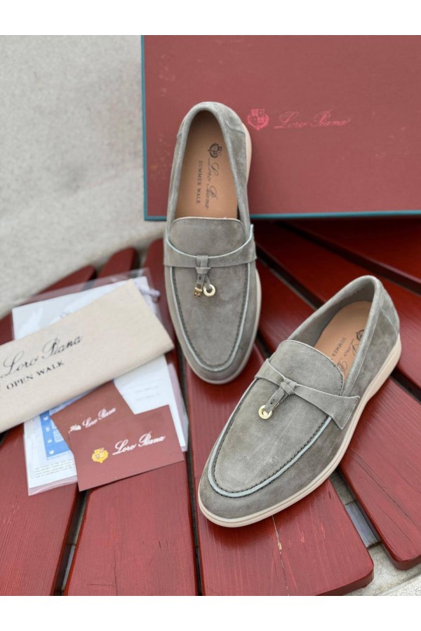 Женские замшевые лоферы Loro Piana Open Walk - Grey