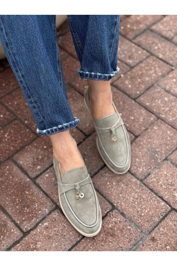 Женские замшевые лоферы Loro Piana Open Walk - Grey