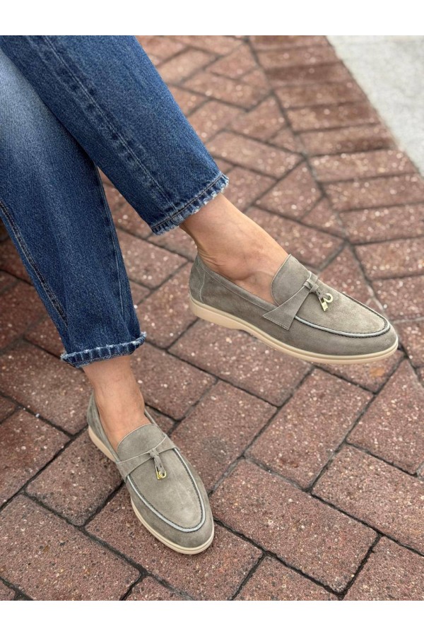 Женские замшевые лоферы Loro Piana Open Walk - Grey