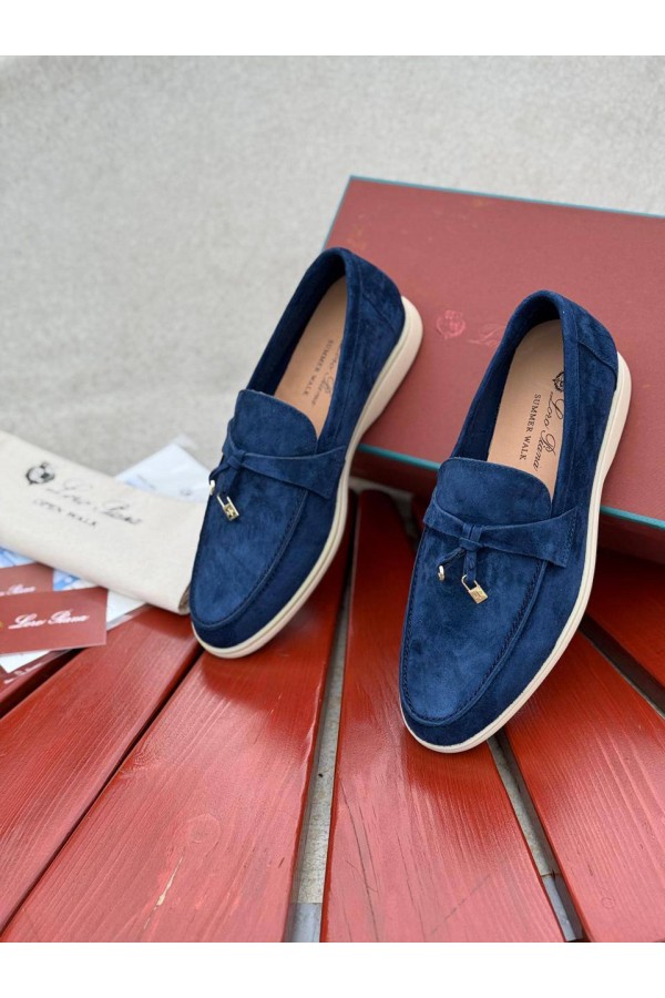 Женские замшевые лоферы Loro Piana Open Walk - Navy