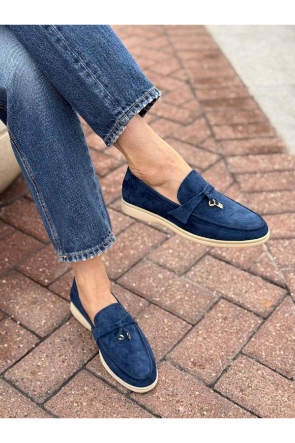 Женские замшевые лоферы Loro Piana Open Walk - Navy