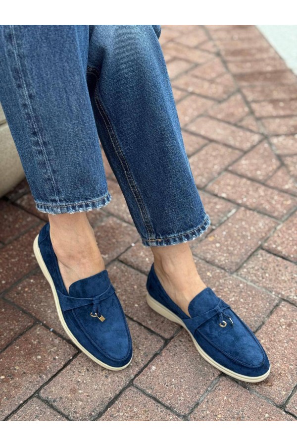 Женские замшевые лоферы Loro Piana Open Walk - Navy