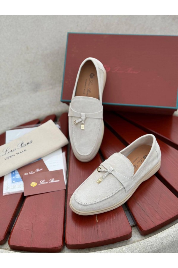 Женские замшевые лоферы Loro Piana Open Walk - Beige