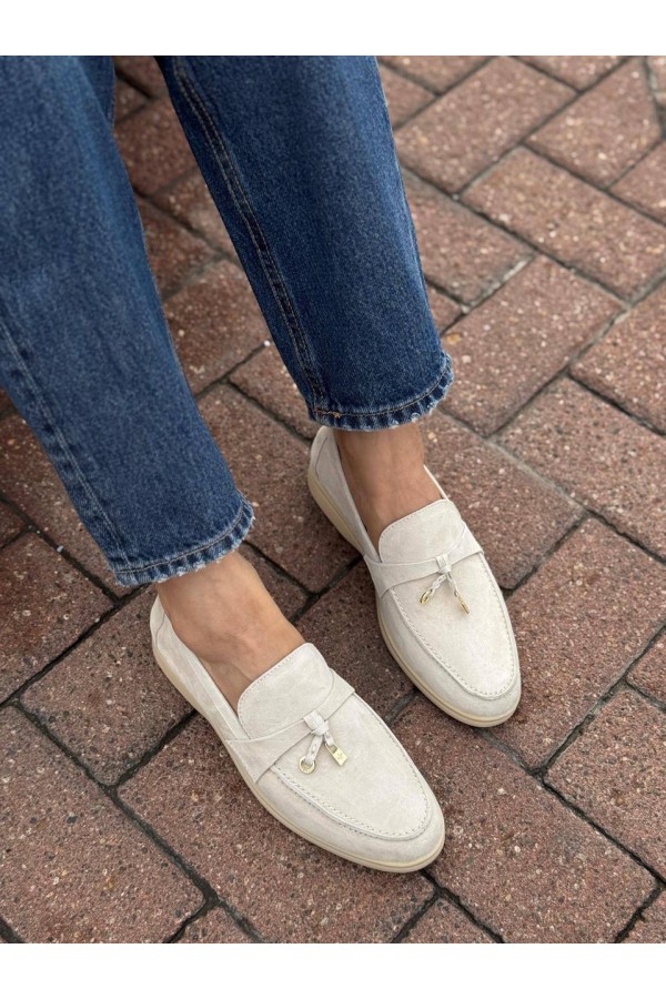 Женские замшевые лоферы Loro Piana Open Walk - Beige