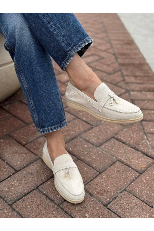 Женские замшевые лоферы Loro Piana Open Walk - Beige