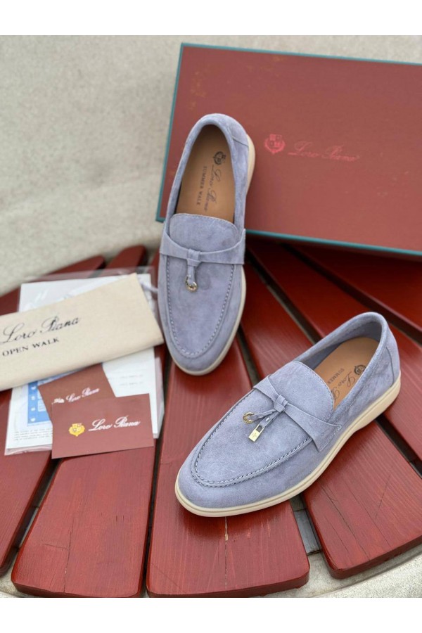 Женские замшевые лоферы Loro Piana Open Walk - Blue