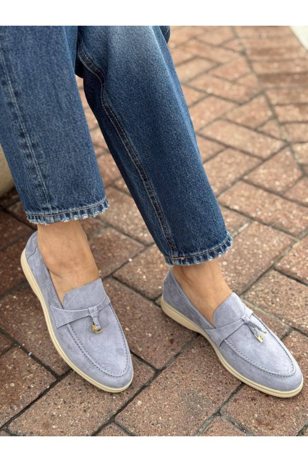 Женские замшевые лоферы Loro Piana Open Walk - Blue